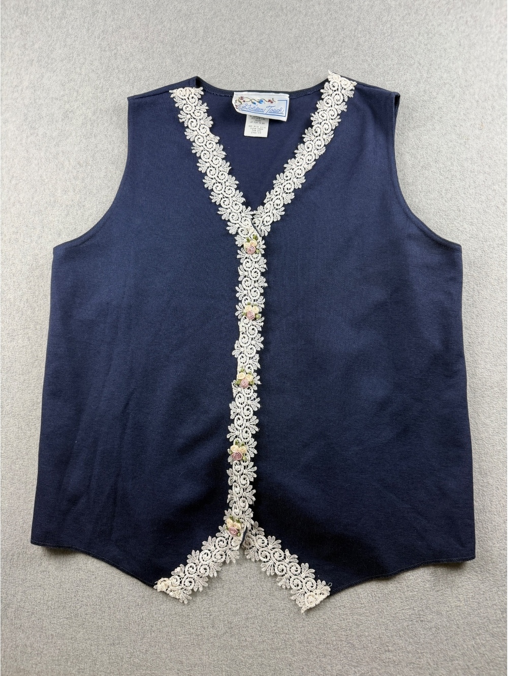 Golden Touch vintage plus size vest with lace trim and rosettes 24W
